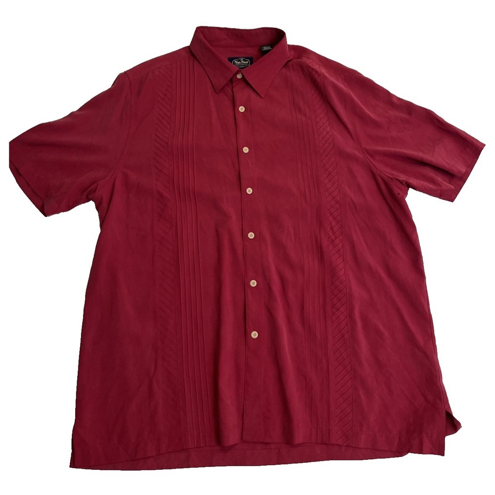 Nat Mast Shirt Men's XL Burgundy/Red Silk Short Sleeve 100 % Silk